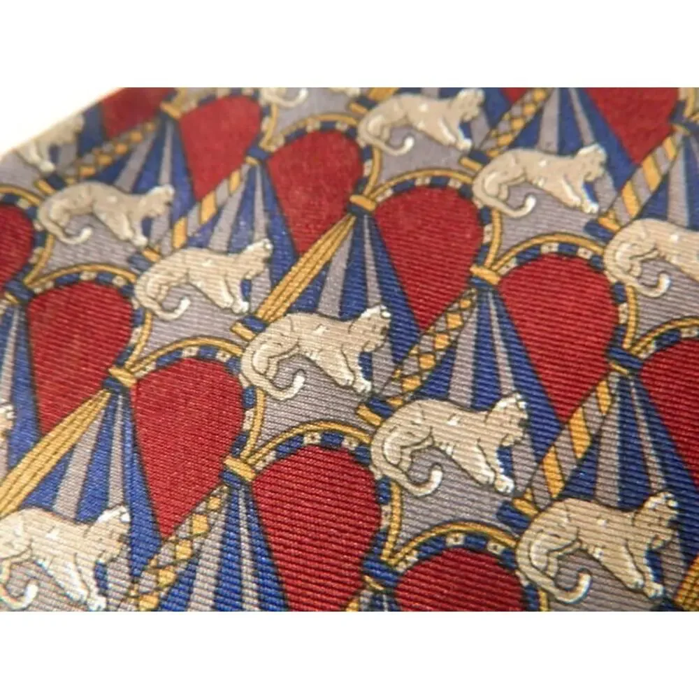 Vintage Wide Geoffrey Beene Silk Maroon Lion Sphinx Print Tie, All Silk Necktie